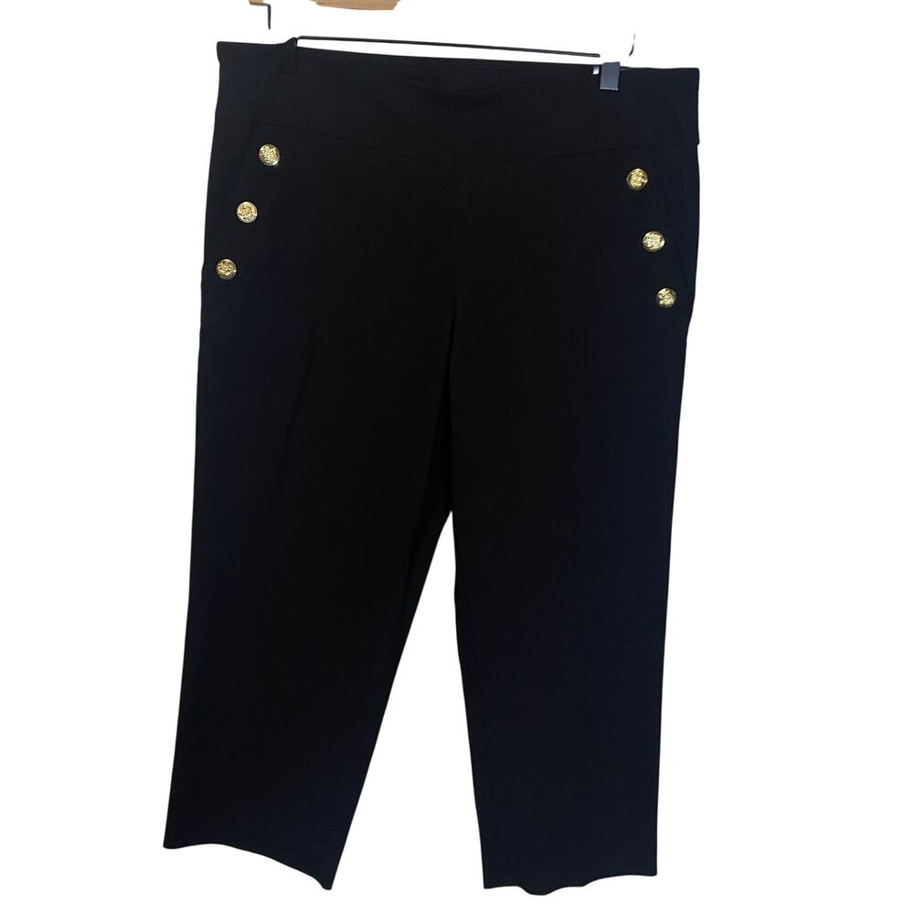 Counterparts NWT Button Sailor Capris Petite Black Crop Pant Slim Leg Sz 12P - Picture 2 of 10